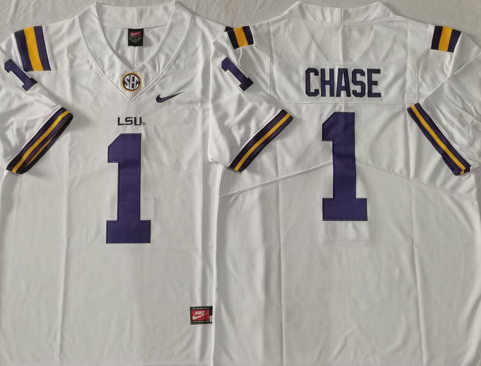 Men LSU Tigers #1 Chase White Nike 2025 NCAA Jersey